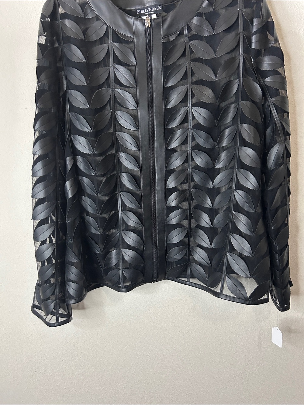 Black Leaf-Pattern Zip Front Jacket